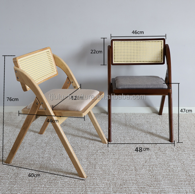 Wooden Rattan Folding Living Room Dining Chairs Modern Design Style for Dining Room Funiture and Solid Wood Construction