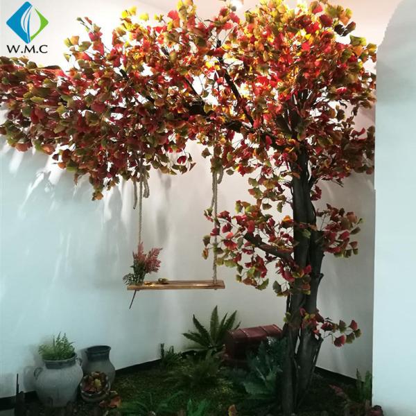 Quality One Side Plastic Artificial Ginkgo Leaves Tree Easy Clean 2m Height for sale
