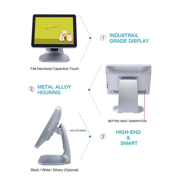 Silver Color Single Screen Retail Epos Systems High Sensitivity LCD / LED Diaplay