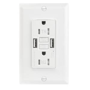 Auto Monitoring Secure GFI GFCI Electrical Outlet 15A With 2 USB