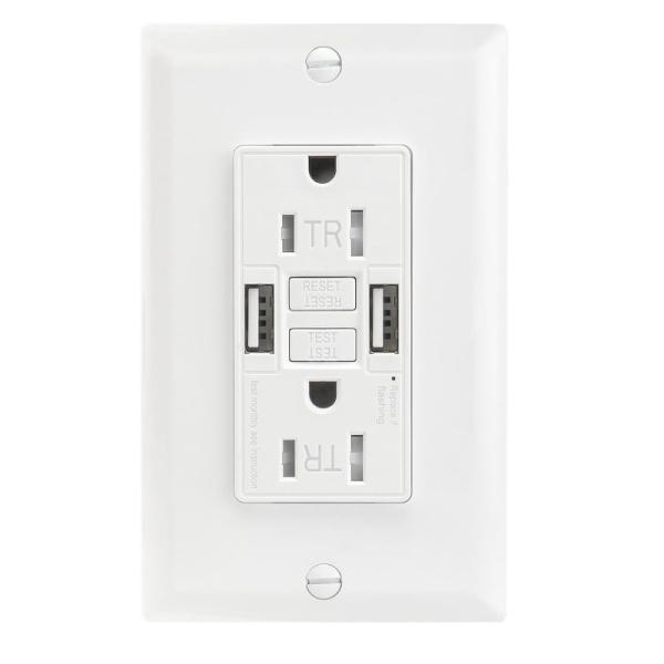 Quality Auto Monitoring Secure GFI GFCI Electrical Outlet 15A With 2 USB for sale
