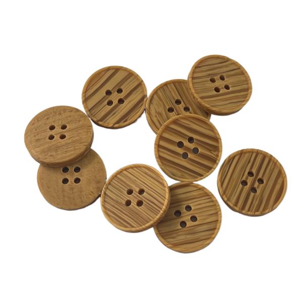 Garment Polyester Imitation Wooden Buttons 38L 4 Holes With Little Rim