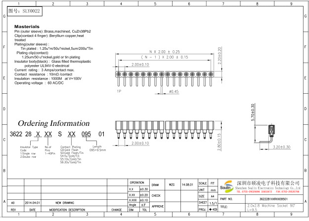 2.0mm Pitch Round Pin Header Connector Single Row Smt Straight