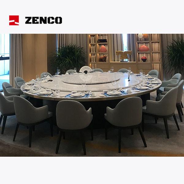 Quality Pure White Hotel Restaurant Furniture Set with Stone Dining Table and Gray Leather Chairs for sale