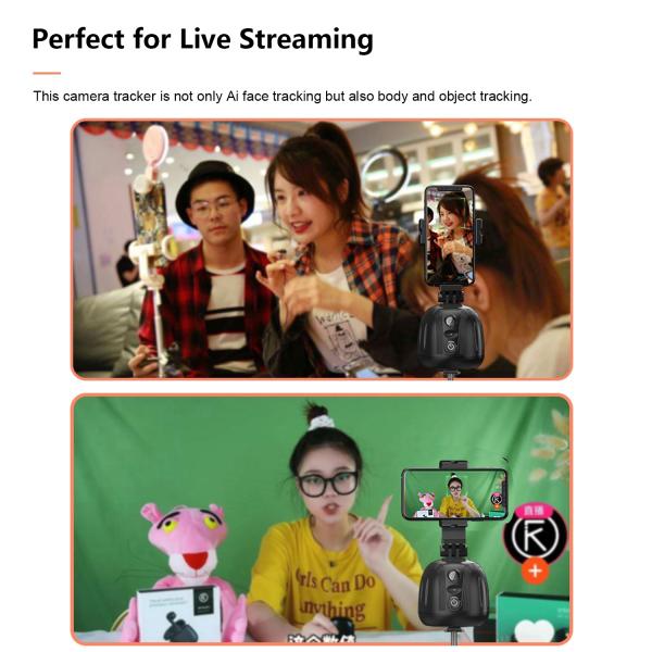 AI Auto Tracking Phone Mount Tripod Frame & Gesture Control 360° Rotation