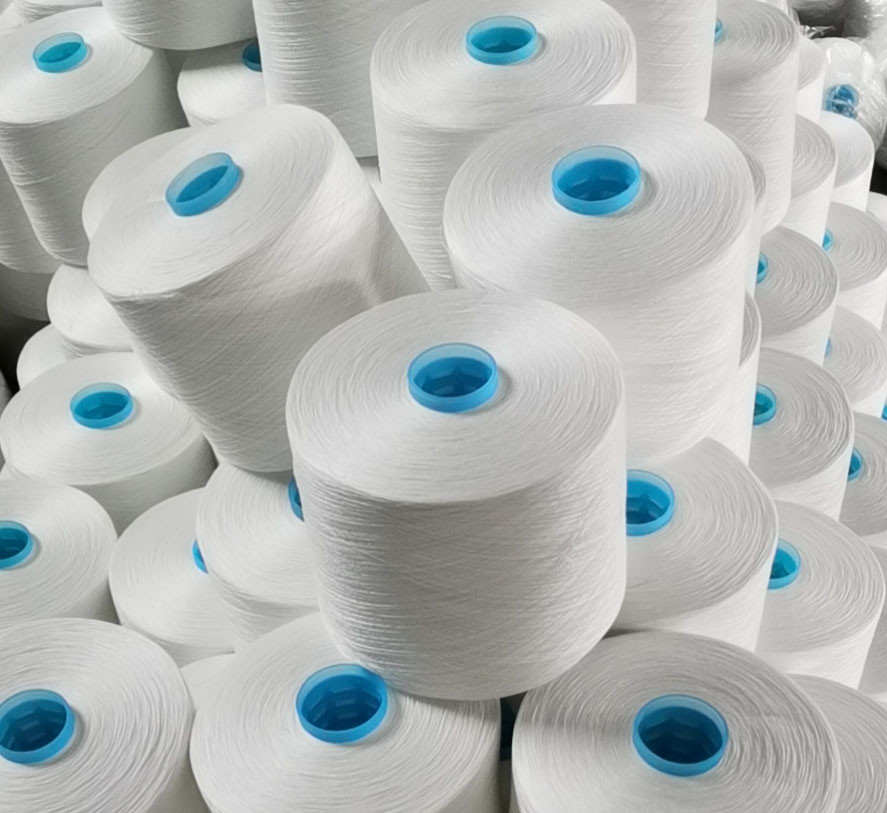 Raw White Poly Poly Core Spun Thread , 21S/2 Spun Polyester Yarn