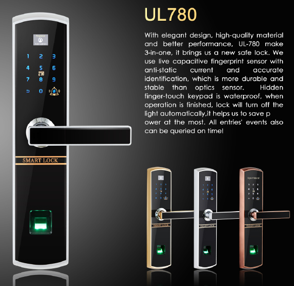 Keyless Remote Control RFID Card Fingerprint Smart Lock With Waterproof Screen