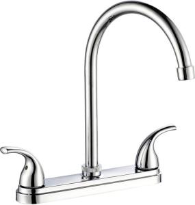 Brass Centerset Two Handle Kitchen Faucet In Chrome Deck Mounted