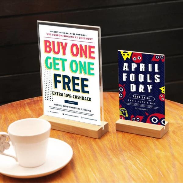 Acrylic Tabletop Photo Frames With Wood Stand For Libraries Restaurants