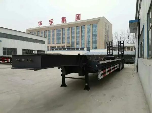 Quality 3 Axle Lowbed Semi Trailer , Low Flatbed Trailer With Air Suspension System for sale