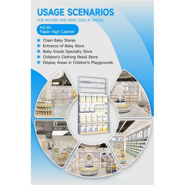 M2-B1 Kid-friendly Diaper Display Cabinet with LED Strips and Transparent Acrylic Tube for Baby Goods Section