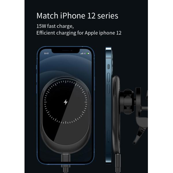 Black Multi Function 15w magnetic wireless car charger Type c Input