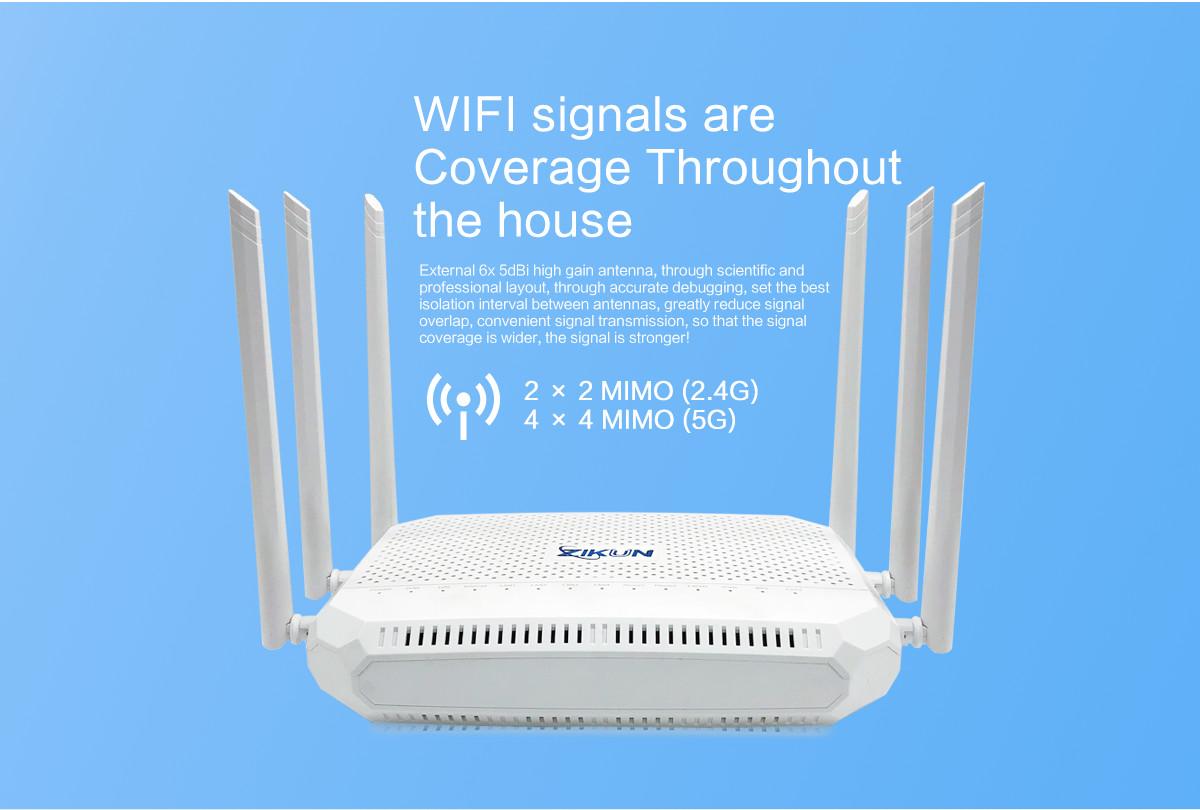 ZIKUN GPON EPON ONU ZC-521T XPON ONT CATV 2POTS 4GE 6 External Antenna