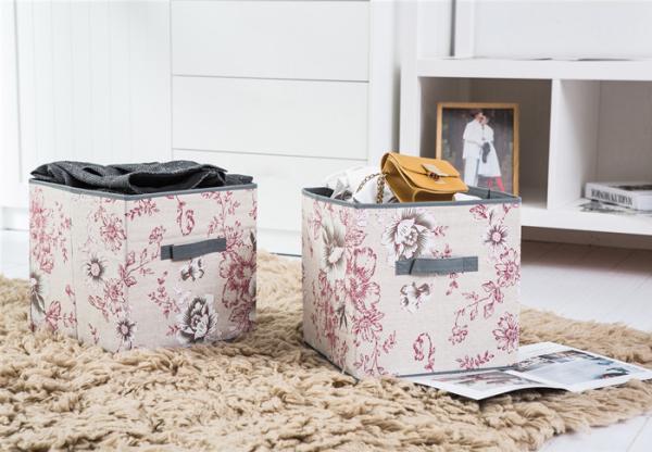 Quality Retro Flower Printing 11.8" Fabric Cube Storage Bin for sale