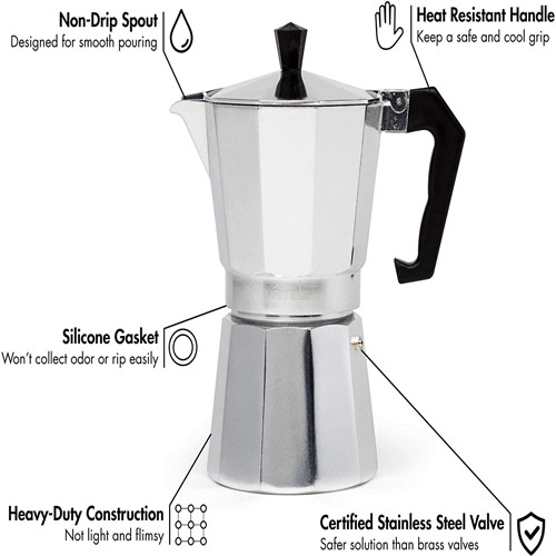 Sliver Stovetop Espresso Coffee Maker Essential Barista Tools Stainless Steel