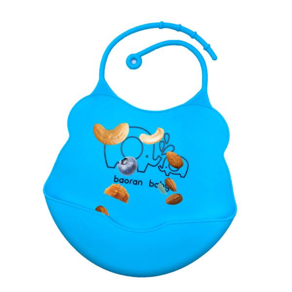 Quality Custom Printing Best Fancy Fold-able Collapsible Comfort Waterproof Easily Wipes Clean Baby Silicone Bib with Pocket for sale