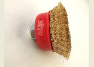 3'' wire cup brush,coarse crimped brass coated wire 0.014'',with M14 by 2 threaded arbor