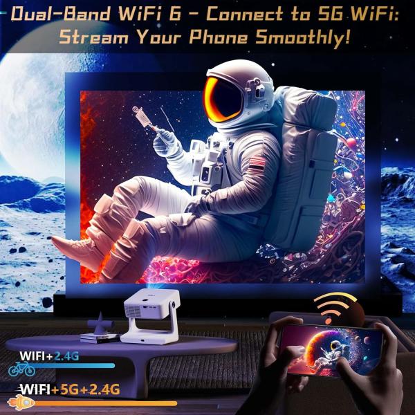 D1 White FHD Android Smart Projector Auto Focus Rotating Flip Video Movie Projector