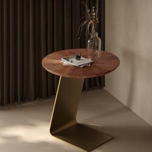 China Walnut Veneer Round End Tables For Living Room Brushed Gold Color on sale