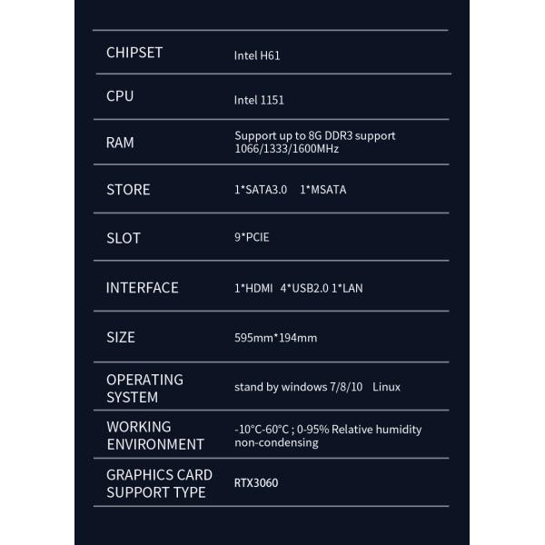 X79 9card crypto Gpu Mining Rig Motherboard ETH Minner Mainboard 60mm