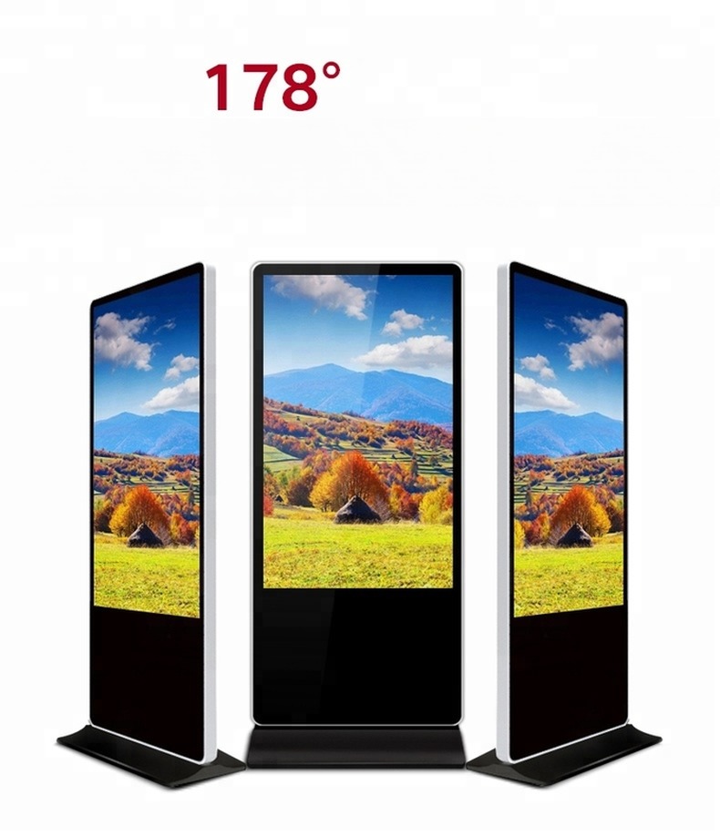 65" inch floor stand LCD totem Kiosk advertising signage monitor UHD 4K resolution supportHD-MI DP VGA input