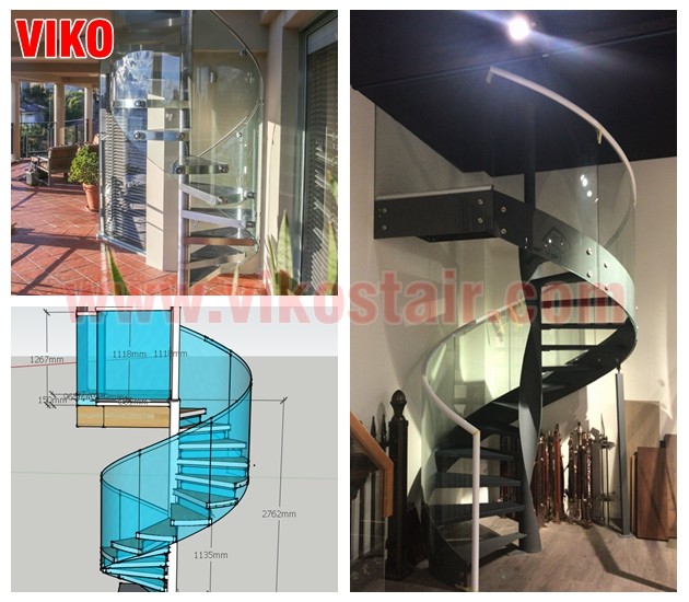 Double Steel Plate Staircase VK23S Railing tempered glass, Stringer,carbon 304 Stainless Steel