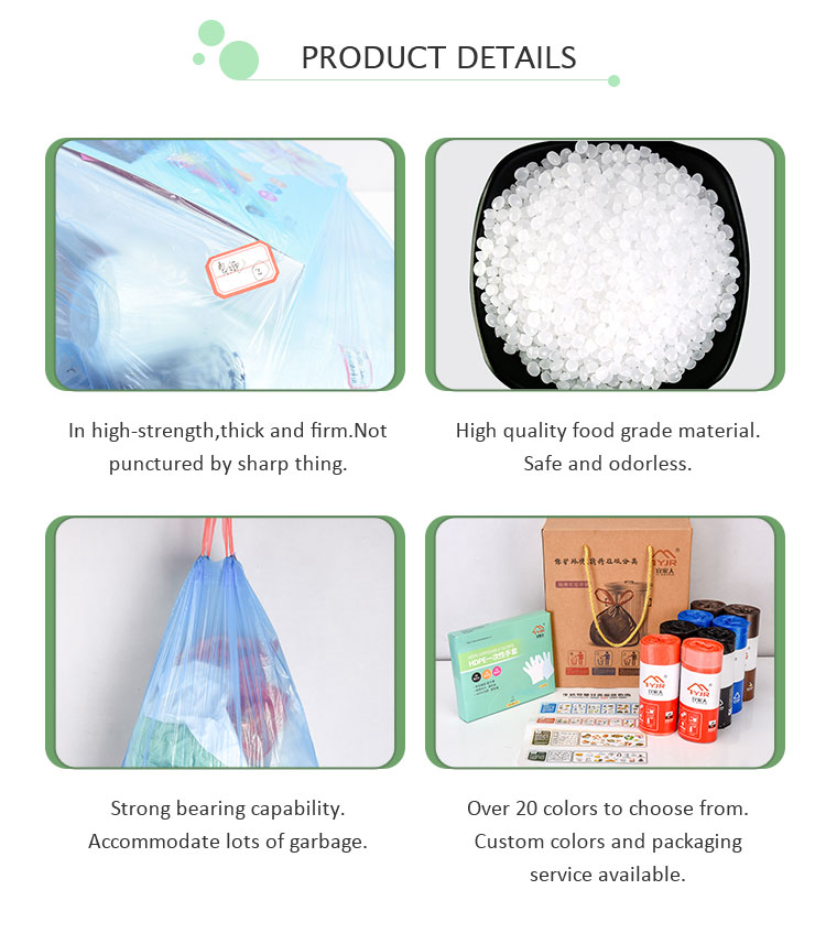 Drawstring HDPE Heavy Duty Clear Garbage Bags Unscented LDPE Blue Garbage Bag