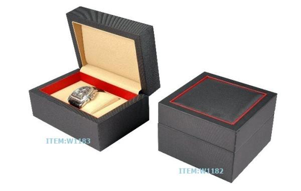 Quality Black Wooden Watch Boxes with Red Frame outside top and kidney pillow inside for sale