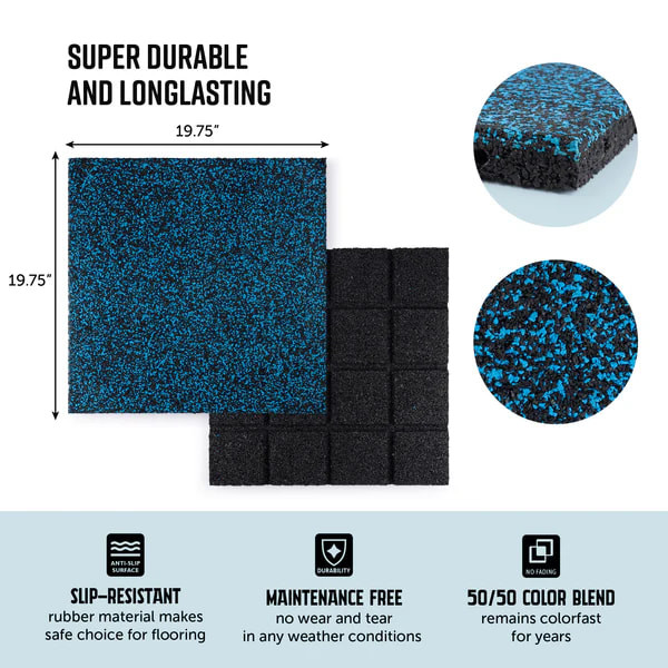 Anti Slip Gym Fitness Mat 500*500mm Sound Proof Flooring Black