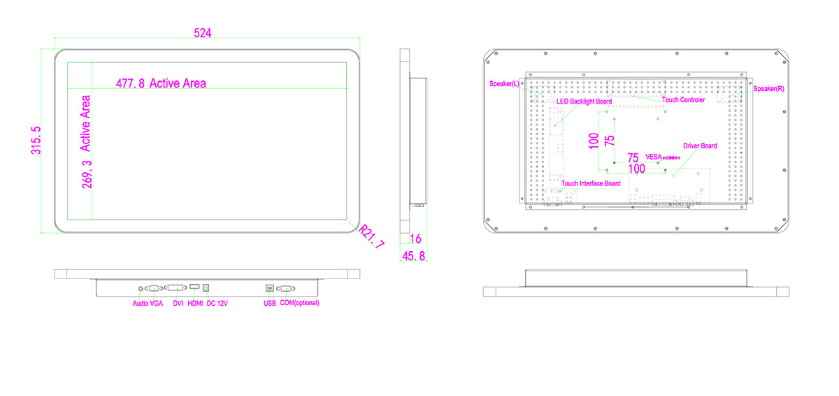 IP65 2151E Open Frame Touch Screen 1920x1080 Waterproof