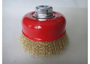 65mm wire cup brush,fine crimped brass coated wire 0.008 inch,with M14 by 2 threaded arbor