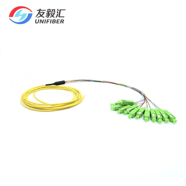Quality Single Mode OS2 SC APC Pigtail 12 Core Fanout G657A2 Fiber 1.5m For Splicing for sale