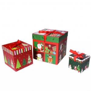 China Lid And Base Christmas Cardboard Gift Boxes Christmas Decorations Box With Ribbon on sale