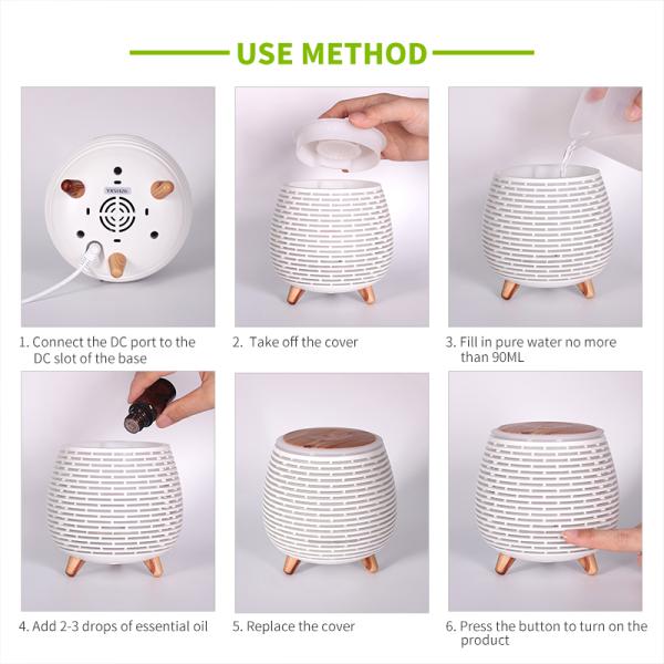 Ultrasonic 90ml DC5V 18ML/H Wood Grain Aroma Diffuser