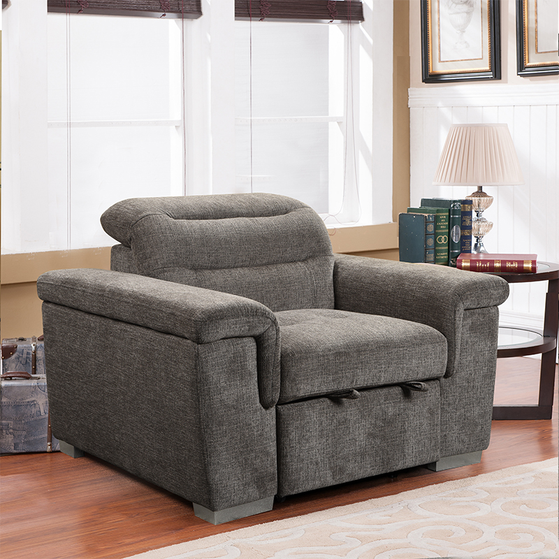 Headrest Adjustable Grey noon break office Convertible chair with pull out bed single sofa chair Foam Lounge Chair