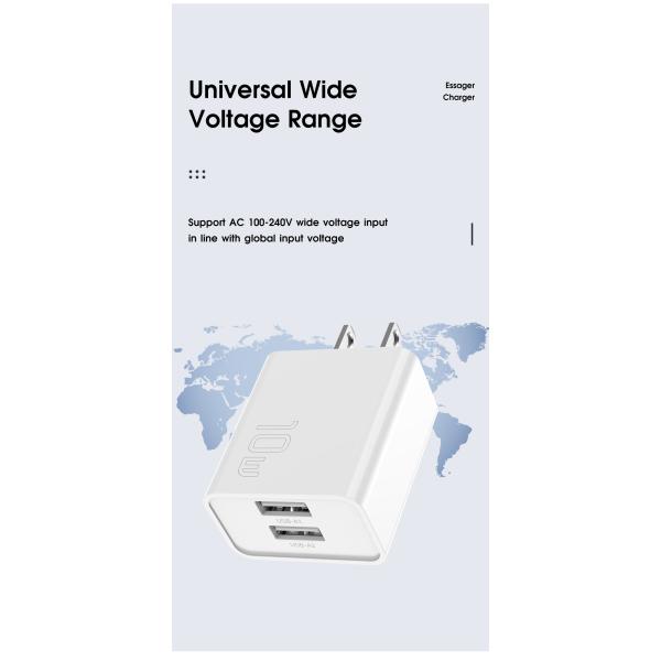 Essager 10W 5V/2A USB Wall Charger with 2 Ports for Fast Charging Mobile Phones and Devices