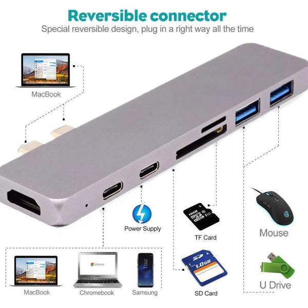 Quality Type-C DUO Adapter 50Gbps for MacBook Pro 2017/2016 13" 15",7in1 USB-C 100W Power Delivery,USBC 5Gbps Data hub adapter for sale