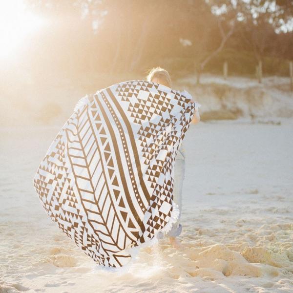 150CM 100% Cotton Roud Bohemia Printed Tassel Knitted Beach Towel Aztec round beach towel