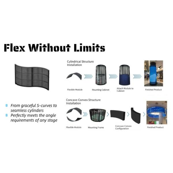 P1.25/P1.5/P1.86/P2/P2.5 VerditerColor LED Flexible Module 320x160x8.6mm FPC Curved Surface Seamless Lightweight