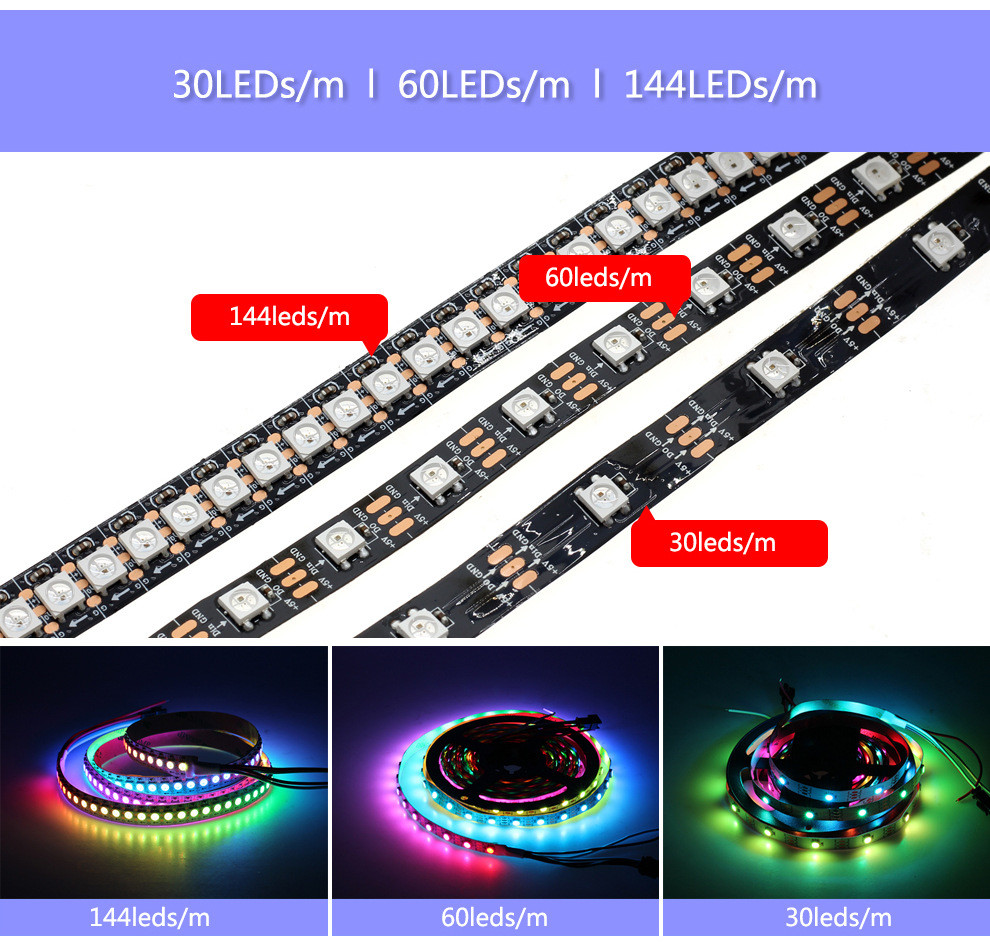 Individually Addressable 5050 Rgb Led Strip Lights Light Diffusing Tape 5m Ws2812B