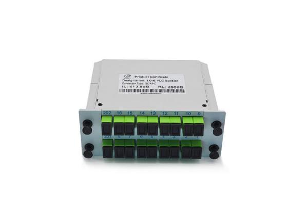 Quality Cassette Card Inserting Fiber Optic PLC Splitter 1x16 1X32 Modular design With Low PDL for sale