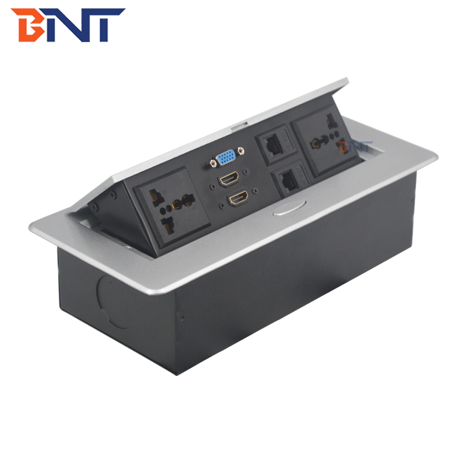 BNT 2020 new design smart office use easy assemble desk hidden power socket brush black built in office furniture