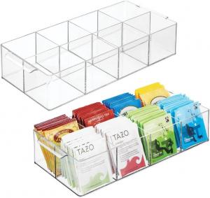 China Plastic Condiment Organizer and Tea Bag Holder - 8-Compartment Kitchen Pantry/Countertop Storage Caddy - Divided Chip on sale