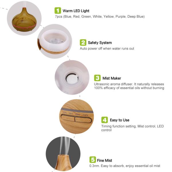 50ml/H 12W 300ml Wood Grain Essential Oil Diffuser