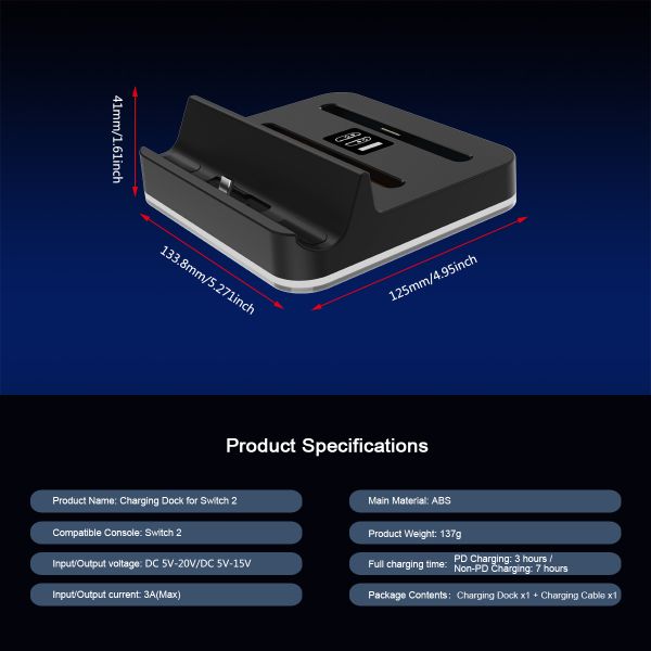 Multi-Function Charging Dock with RGB Lighting for Nintendo Switch 2– Charges Joy-Cons & Console