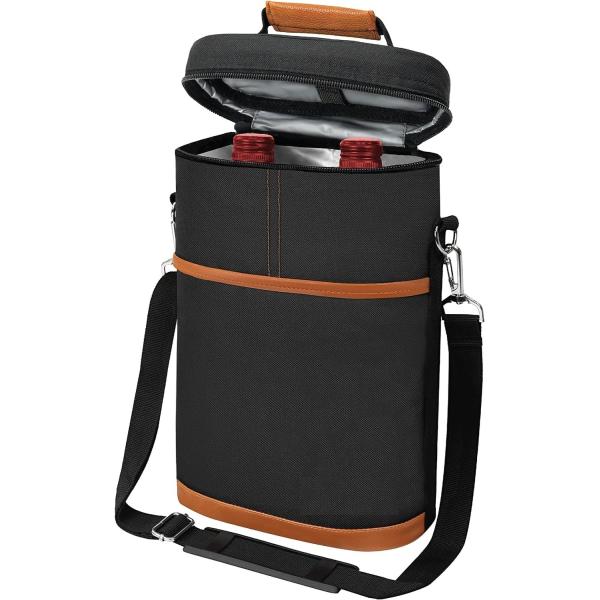 2 Bottle Wine Carrier Tote, Insulated Leakproof Wine Cooler Bag, Wine Travel Bag For Picnic BYOB Beach, Portable