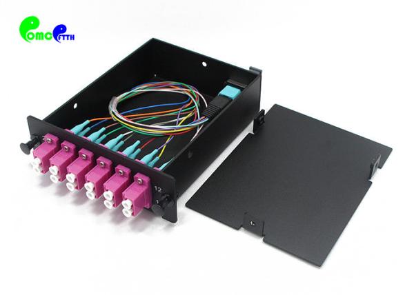 Quality MPO MTP Cassette Full Loaded 35cm MPO OM4 LC Cassette 12F Max With Black Color for sale