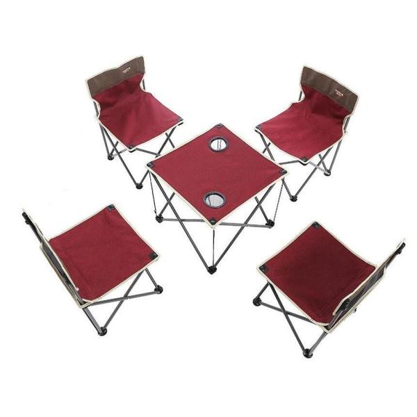 Folding Chair Table Camping Set, Table with 4 Cup Holders, Collapsible Canvas Portable Tables Folding BBQ Outdoor