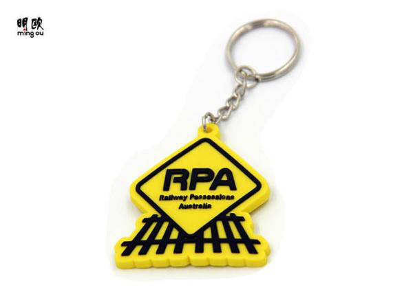 Quality 3D Design Rubberized Imprinted Key Chains , Black RPA Logo Custom Rubber Keychains for sale