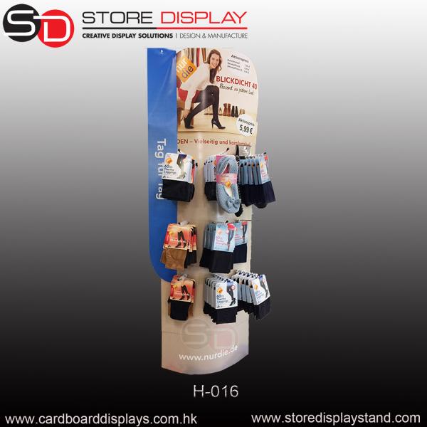 Quality corrugated sock cardboard hook floor display rack for sale